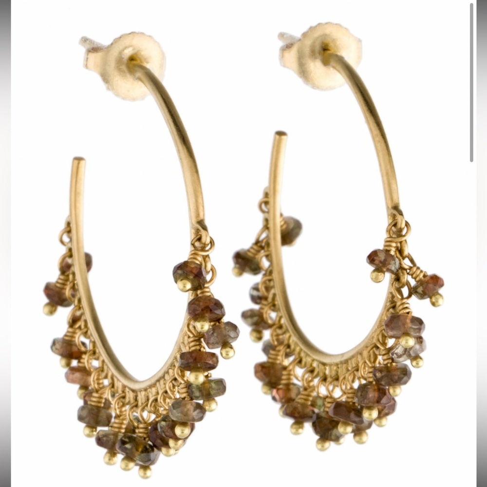 Me&Ro 18K Yellow Gold Andalusite Hoop Earrings, beautiful rare earrings